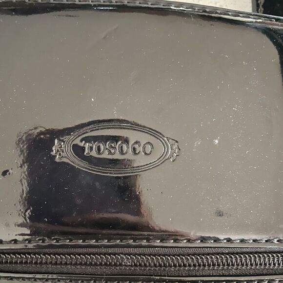 Tosoco Black Suede Patent Leather Purse Shoulder Tote Floral Embellishment - Picture 4 of 9